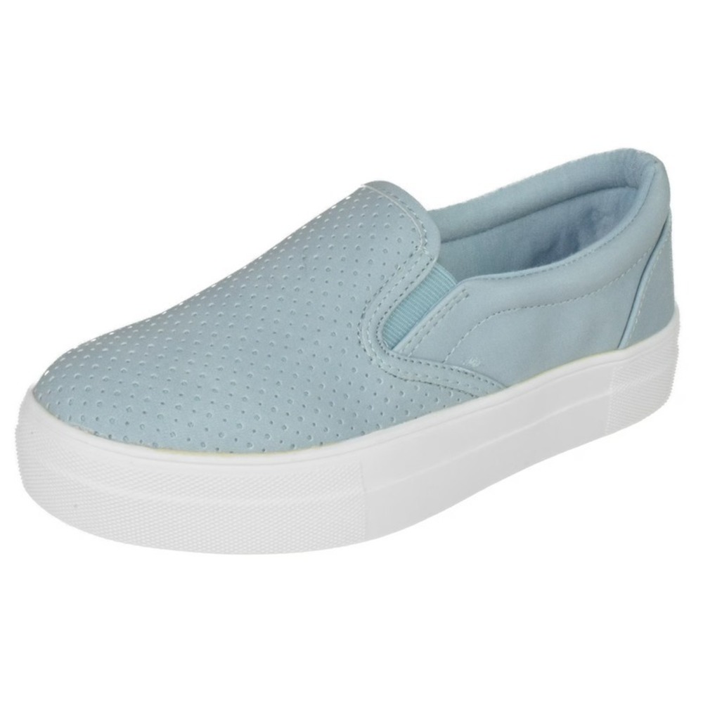 Women Slip on Platform Sneakers Blue Faux Leather Cushioned Flats Size 6